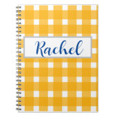 Gele witte gingham, gepersonaliseerd notitieboek (Voorkant)