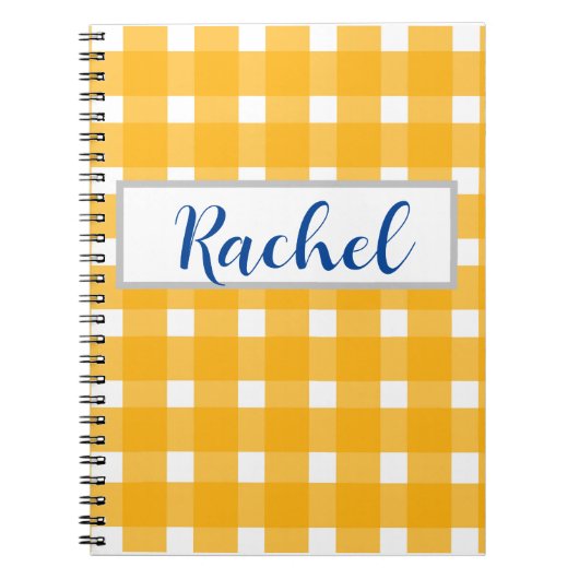 Gele witte gingham, gepersonaliseerd notitieboek (Voorkant)