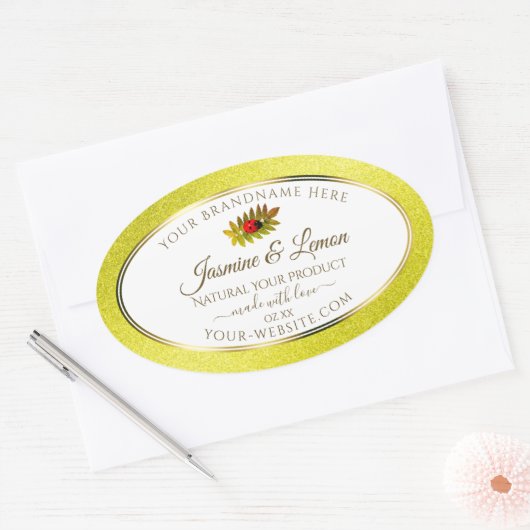Gele witte Glitter-productlabels met Ladybug Ovale Sticker (Envelop)
