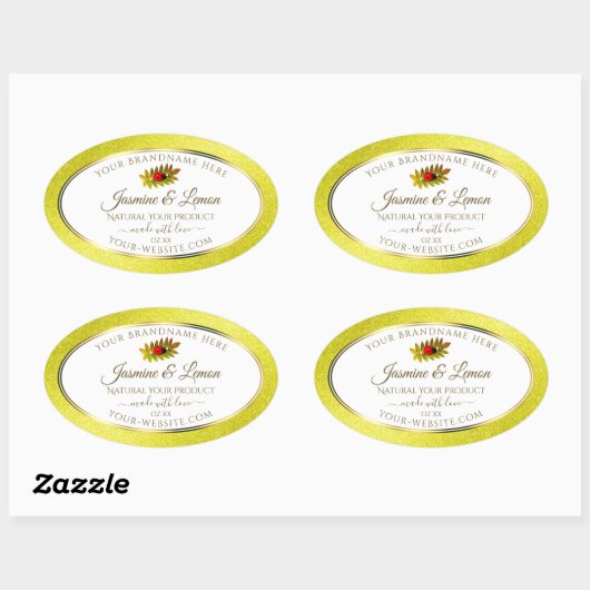 Gele witte Glitter-productlabels met Ladybug Ovale Sticker (Vel)