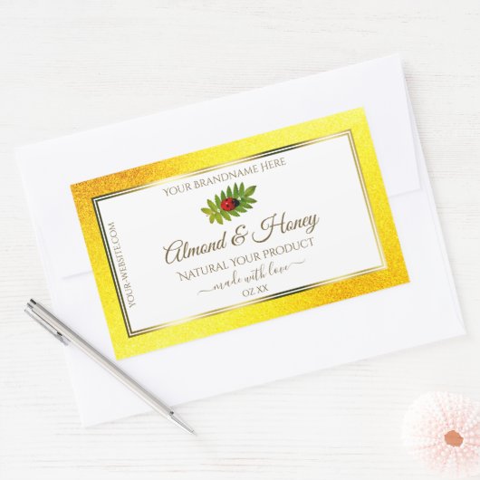 Gele witte glitteretiketten van producten Ladybug  Rechthoekige Sticker (Envelop)
