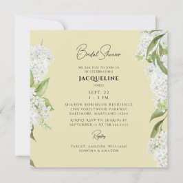 Gele witte hortensia vierkante bruidsdouche kaart