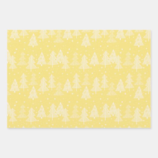 Gele witte kerstbomen Polka Dots Stripe Inpakpapier Vel (Voorkant)