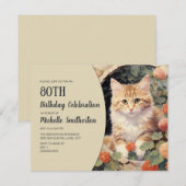 Gele Witte Kitten Boog 80ste Verjaardag Kaart (Voorkant / Achterkant)