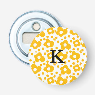 Gele witte madeliefjes bloempatroon voeg monogram button flesopener
