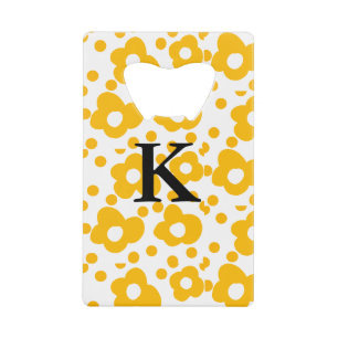 Gele witte madeliefjes bloempatroon voeg monogram  creditkaart flessenopener