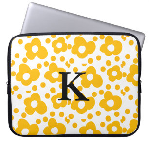 Gele witte madeliefjes bloempatroon voeg monogram laptop sleeve