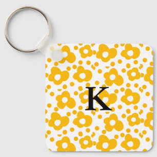 Gele witte madeliefjes bloempatroon voeg monogram sleutelhanger