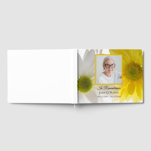 Gele witte madeliefjes viering van het leven begra gastenboek (Volledig)
