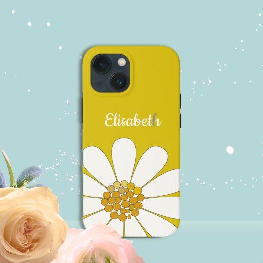 Gele Witte Moderne Madeliefjesbloem Personaliseer Case-Mate iPhone Case