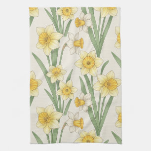 Gele witte narcis botanische bloemen theedoek
