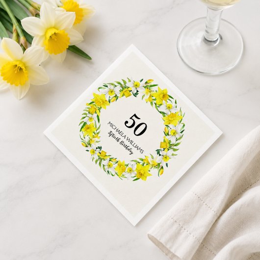 Gele witte narcis krans 50ste verjaardag servetten