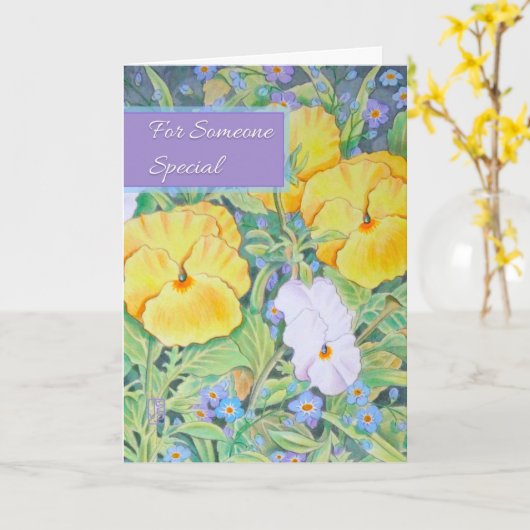 Gele&witte pansies voor iemand speciale verjaardag kaart (Gele Bloem)