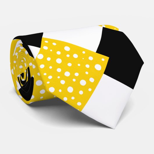 Gele witte poka Dots Black & White Geometric Stropdas (Opgerold)