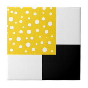 Gele witte poka Dots Black & White Geometric Tegeltje