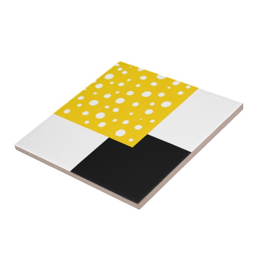 Gele witte poka Dots Black & White Geometric Tegeltje (Zijkant)