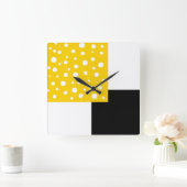 Gele witte poka Dots Black & White Geometric Vierkante Klok (Huis)