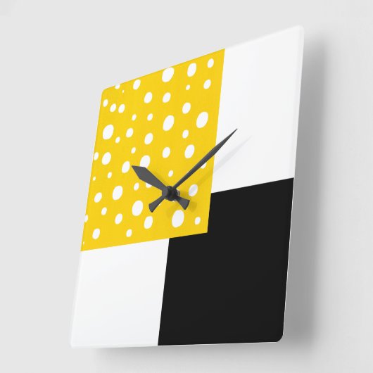 Gele witte poka Dots Black & White Geometric Vierkante Klok (Hoek)