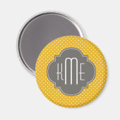 Gele witte poka Dots Quatrefoil Monogram Magneet (Voorkant / Achterkant)