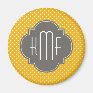 Gele witte poka Dots Quatrefoil Monogram Magneet