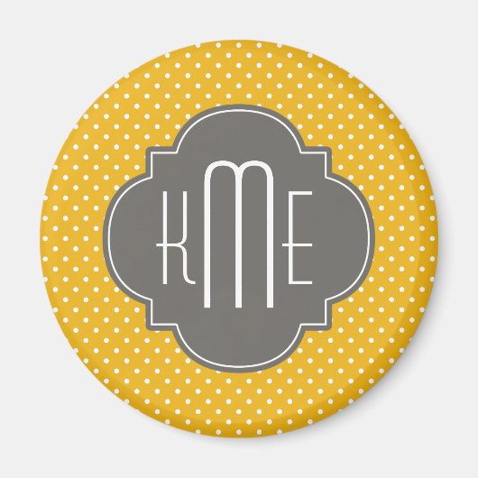 Gele witte poka Dots Quatrefoil Monogram Magneet (Voorkant)
