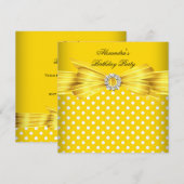 Gele Witte Polka Dots Birthday Party Kaart (Voorkant / Achterkant)