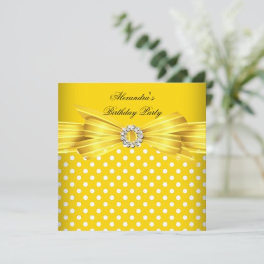 Gele Witte Polka Dots Birthday Party Kaart (Staand voorkant)