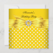 Gele Witte Polka Dots Birthday Party Kaart (Voorkant)