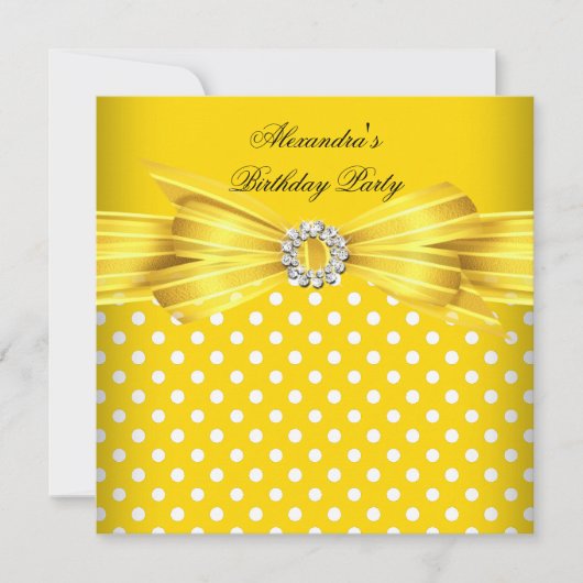 Gele Witte Polka Dots Birthday Party Kaart (Voorkant)