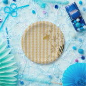 Gele Witte Streep Bloemen Gingham Plaid Boerderij Papieren Bordje (Feest)