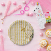 Gele Witte Streep Bloemen Gingham Plaid Boerderij Papieren Bordje (Feest)