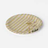Gele Witte Streep Bloemen Gingham Plaid Boerderij Papieren Bordje (Gekanteld)