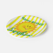 Gele & Witte Streep Gelukkige Verjaardagspapier Bo Papieren Bordje (Gekanteld)