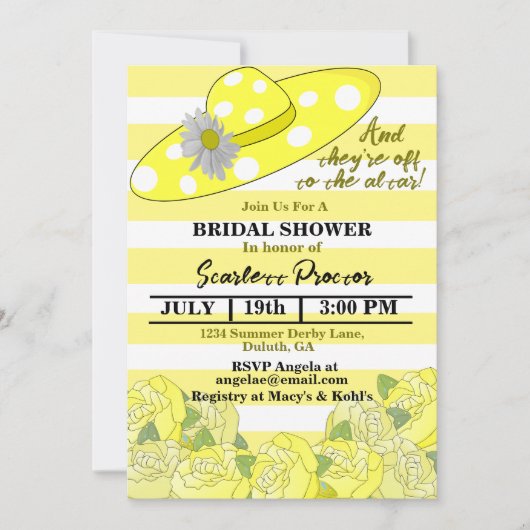 Gele & Witte Streep Kentucky Derby Vrijgezellenfee Kaart (Voorkant)