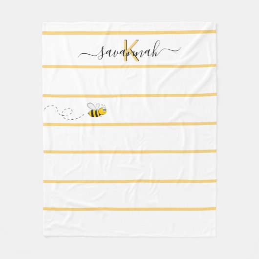 Gele witte strepen, bijenmonogram fleece deken (Voorkant)