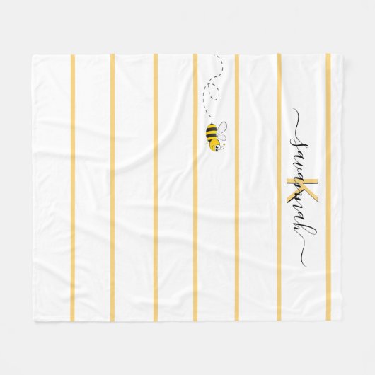 Gele witte strepen, bijenmonogram fleece deken (Voorkant (Horizontaal))