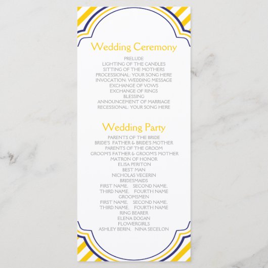 Gele witte strepen marine nautische bruiloft progr programmakaart (Achterkant)