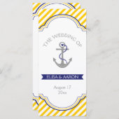 Gele witte strepen marine nautische bruiloft progr programmakaart (Voorkant / Achterkant)