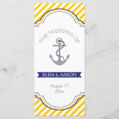 Gele witte strepen marine nautische bruiloft progr programmakaart (Voorkant)