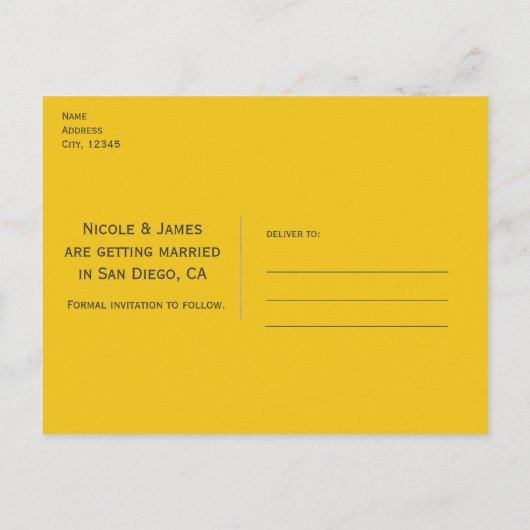 Gele & Witte Strepen Modern Chique Save the Date Aankondigingskaart (Achterkant)