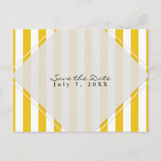 Gele & Witte Strepen Modern Chique Save the Date Aankondigingskaart (Voorkant)