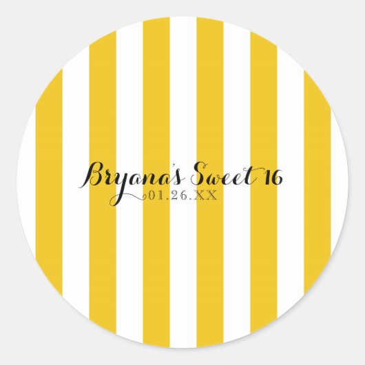 Gele & Witte Strepen Modern Gestreepte Aangepaste Ronde Sticker (Voorkant)