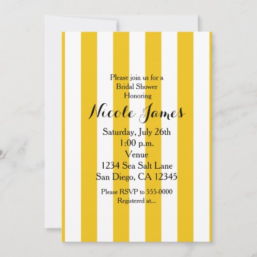 Gele & Witte Strepen Moderne Gestreepte Uitnodigin Kaart (Voorkant)