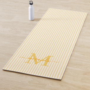 Gele & Witte Strepen Monogram Naam Yogamat