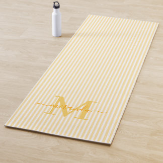 Gele & Witte Strepen Monogram Naam Yogamat