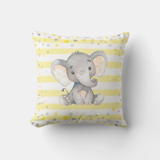 Gele witte strepen Olifant Baby shower kwekerij Kussen (Voorkant)