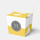 Gele witte strepen patroon, houtskool monogram bedankdoosjes (Voorkant Zijde)