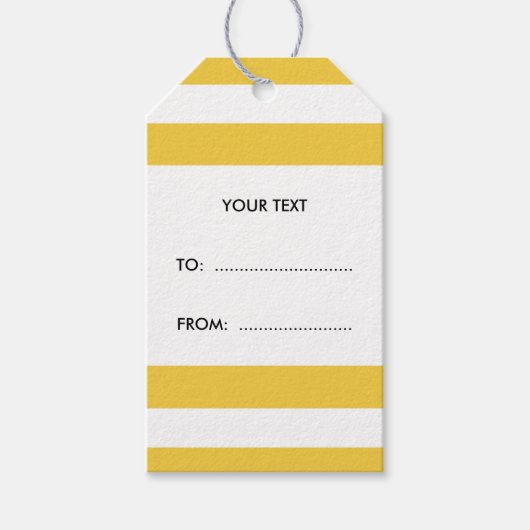 Gele witte strepen patroon, houtskool monogram cadeaulabel (Voorkant)