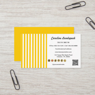 Gele Witte Strepen, QR-code & Social Media-pictogr Visitekaartje
