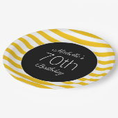 Gele witte strepes zwart 70th Birthday Papieren Bordje (Gekanteld)